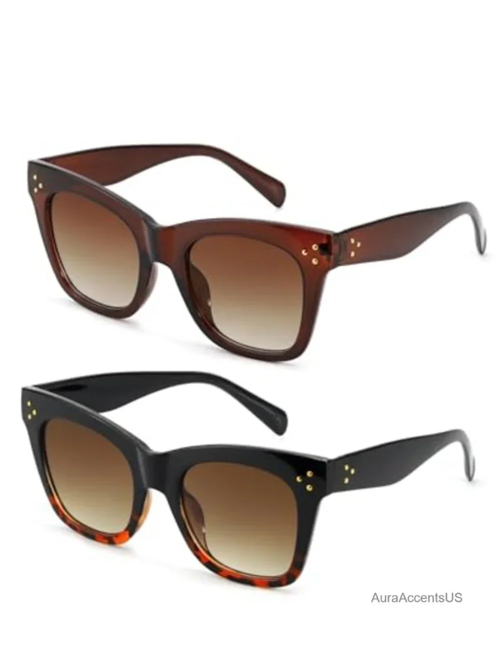 Oversized Cat Eye Sunglasses Rivet Thick Frame UV400 Gradient Lens Summer
